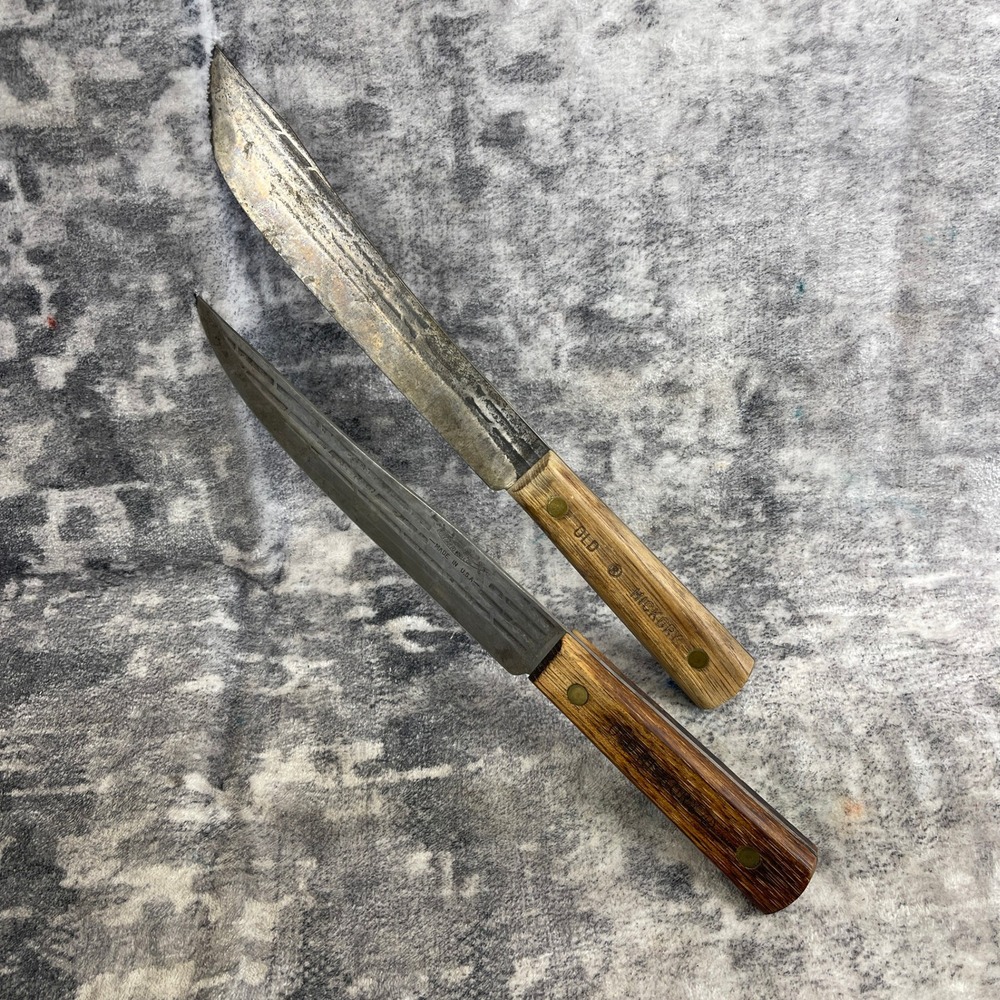 Vtg Old Hickory Ontario Knife Co Carbon Steel Butcher Knife Slicer Set USA Made
